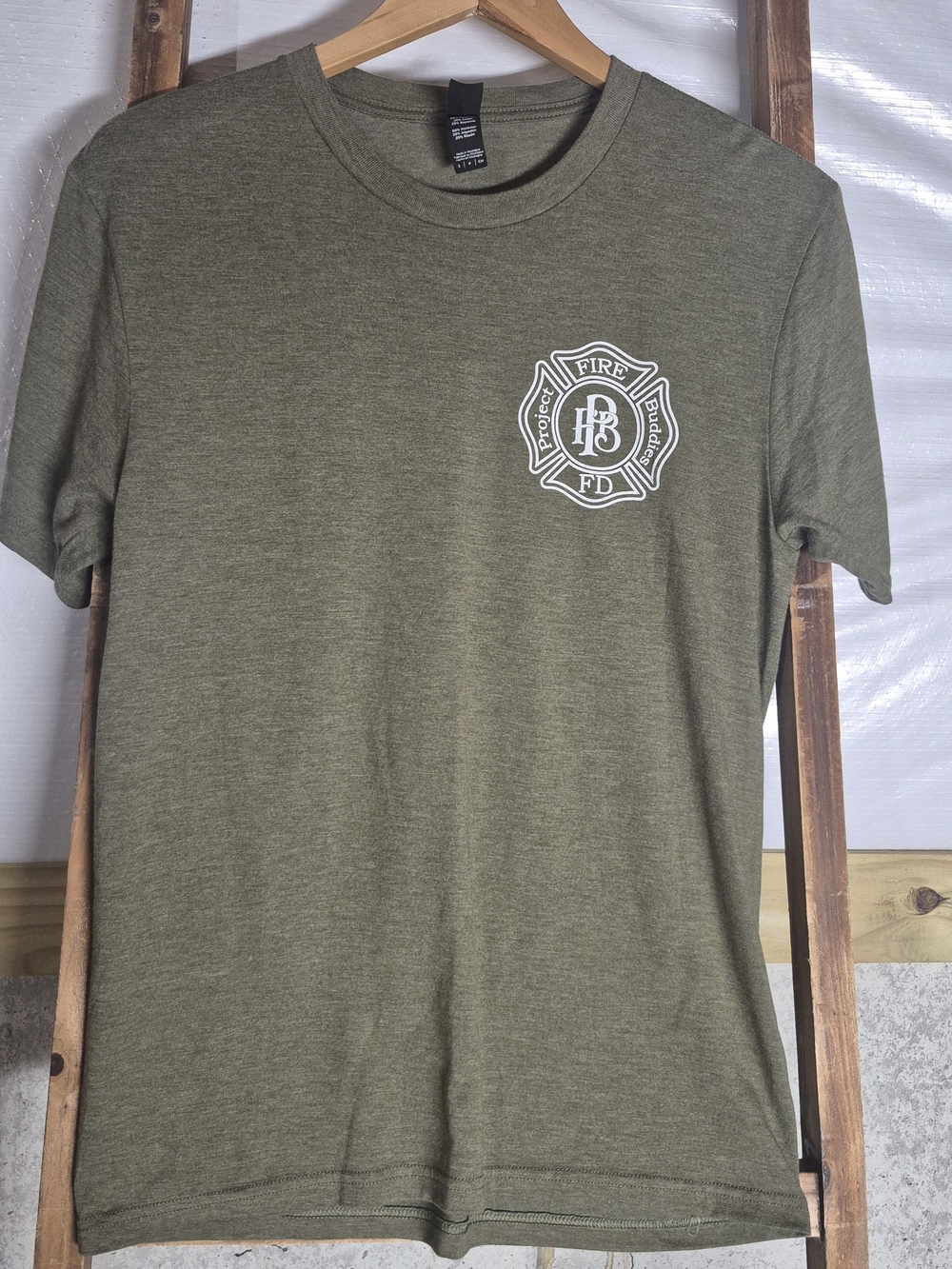 District Olive Green Short Sleeve Tee with White Fire Dept Logo